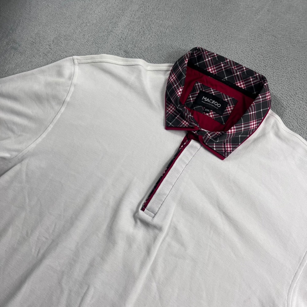 Maceoo Mens White Pique Polo Shirt Plaid Trim Short Sleeve Size 7 3XL